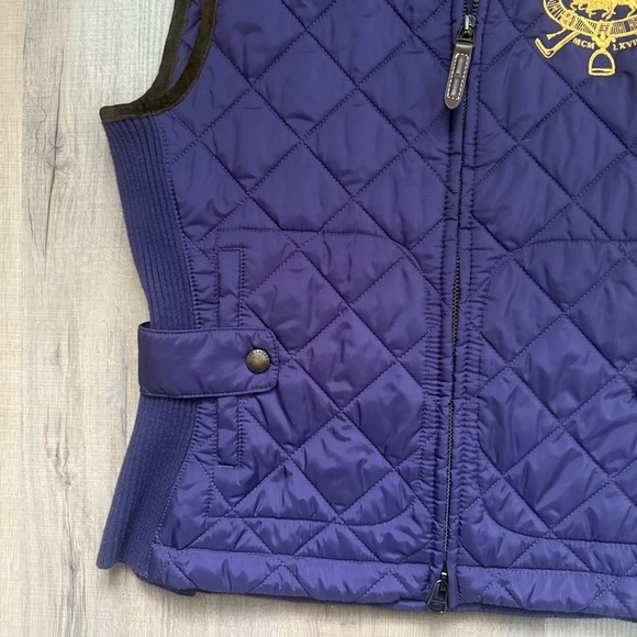 Ralph Lauren Sport Purple Quilted Suede Preppy Y2K Embroidered Women’s Vest - Picture 7 of 10